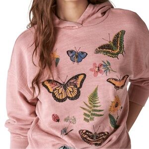 NWT Lucky Brand Butterfly Floral Cotton Graphic Hoodie Size: Small